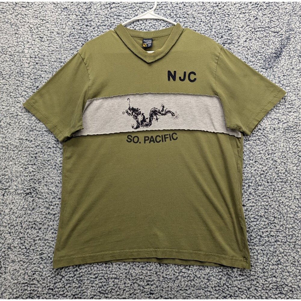 Y2K Nautica Shirt Mens LG Cali Pacific Skater Boho Grunge Dragon Preppy Green